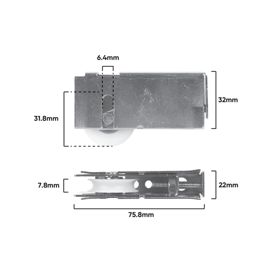 Rolltrak Adjustable Steel Carriage - 76mm x 39mm - Steel - Acetal Roller – view 2 - Auzzistore