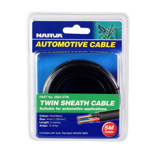 Narva Twin Sheath Cable - 4mm - Red/Black - 15A 5m - Auzzistore