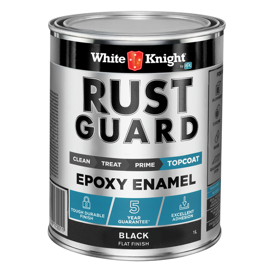 White Knight Rust Guard 1L Black Flat Epoxy Enamel Paint - UV-Resistant - Durable Coating - Auzzistore