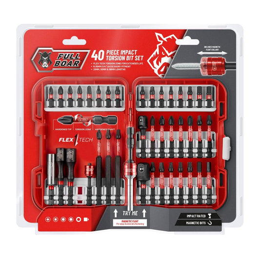 Full Boar 40 Piece Impact Torsion Bit Set - 6.35mm - Durable & Secure - Auzzistore