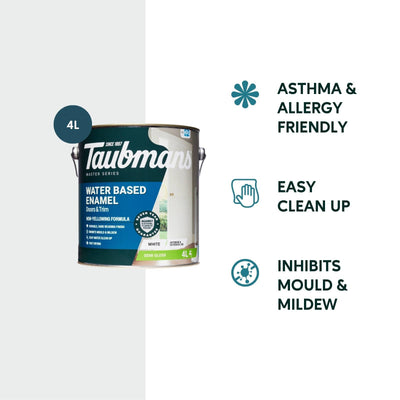 Taubmans 4L White Semi Gloss Water Based Enamel Paint - 4L - Low VOC - Mould Resistant