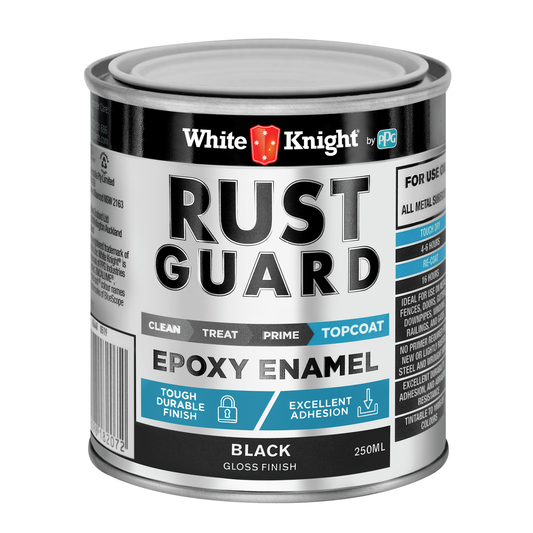 White Knight Rust Guard Epoxy Enamel Paint 250ml Black Gloss Durable
