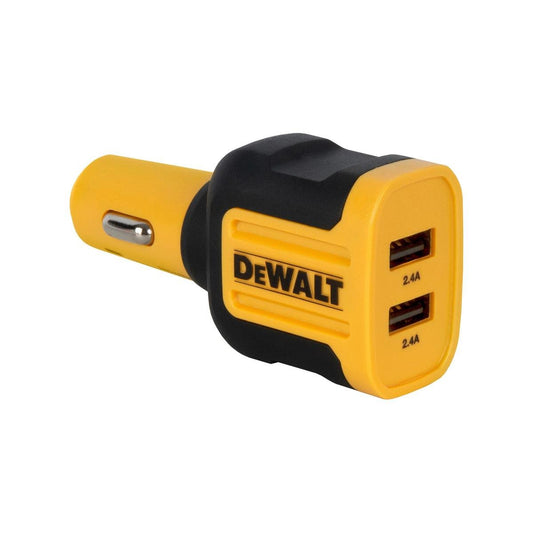 Dewalt 2 Port Mobile USB Fast Car Charger - 24W - Rugged Design - Smart Charging
