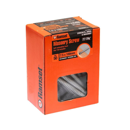 Ramset Masonry Anchor Screw - 7.5mm x 100mm - Galvanised - Removable - Auzzistore