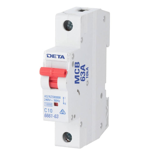 Deta 63A Miniature Circuit Breaker - 10kA Short Circuit Capacity - 1 Pole - 18mm - Auzzistore