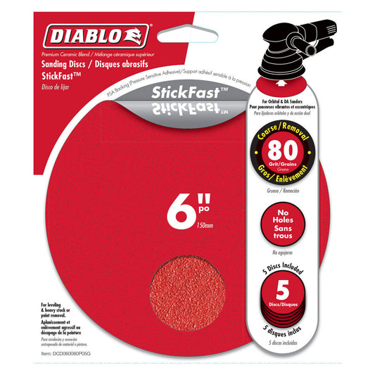 Diablo 150mm Abrasive Random Orbital Sheet 5 Pack 80 Grit Ceramic - Auzzistore