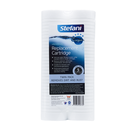 Stefani 5.0 Micron Sediment Filter Twin Pack - 250mm Polypropylene - Reduces Contaminants - Auzzistore
