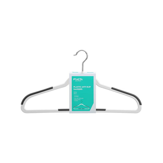 Practa White Anti Slip Plastic Hangers 10 Pack - 60mm x 240mm x 450mm - Durable