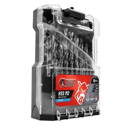Full Boar 19 Piece HSS M2 Drill Bit Set - 135-Degree Split Point - Durable - Auzzistore
