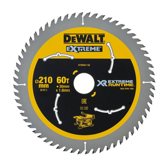 Dewalt 210mm 60t Circular Saw Blade - Extreme Runtime - DT99567-QZ - C3 Carbide