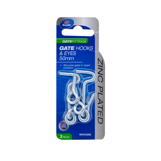 Zenith Gate Hooks and Eyes - 50mm - Zinc Plated - Easy Install - 2 Pack - Auzzistore