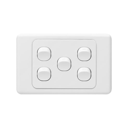 DETA Five Gang Switch - 5 Gang - Polycarbonate - Multiple Switching Options