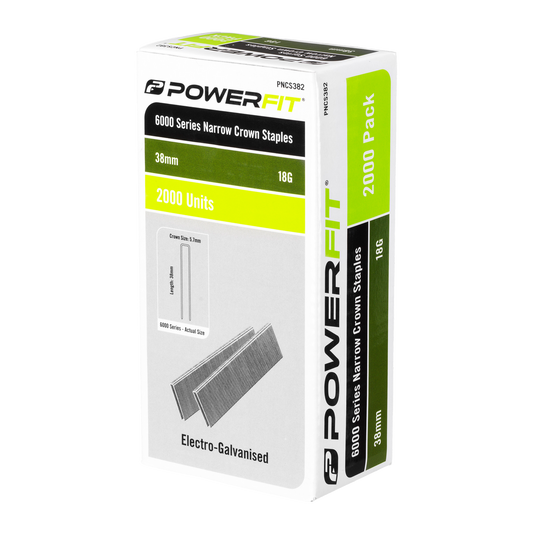 Powerfit 38mm Electro Galvanised Narrow Crown Staples - 2000 Pack - Durable Fastening - Auzzistore