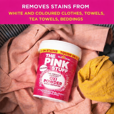 The Pink Stuff Miracle Laundry Oxi Powder Stain Remover - 1kg - 95mm x 145mm - Tough on Stains - Gentle on Fabrics