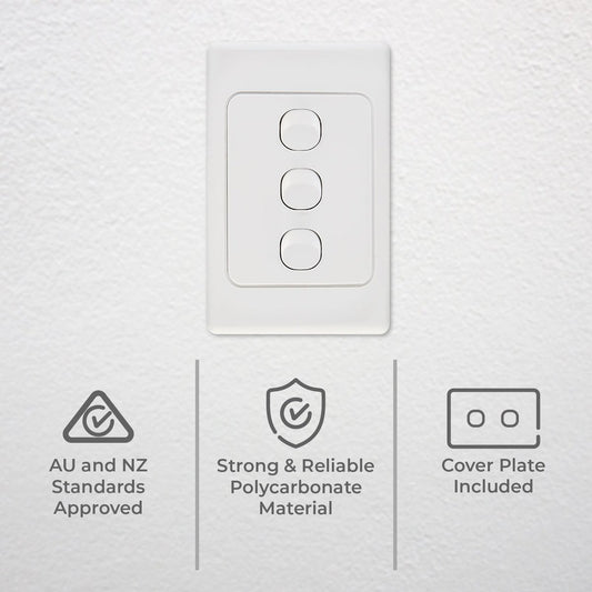 Deta Triple Vertical Switch - 3 Gang - Polycarbonate - Standard Design – view 2 - Auzzistore