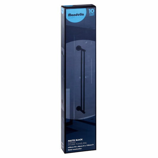 Mondella Matte Black Double Towel Rail 620mm - 2 Towels Capacity – view 2