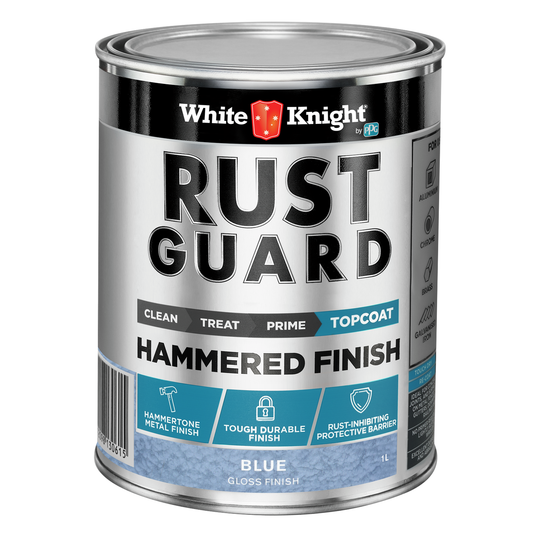 White Knight Rust Guard 1L Blue Gloss Hammered Finish Paint - Durable Metal Protection - Rust-Inhibiting Barrier - Auzzistore