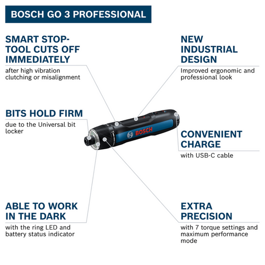 Bosch Professional Go 3 Cordless Screwdriver Kit - 6V - 7 Torque Settings - Ergonomic Design – view 2 - Auzzistore