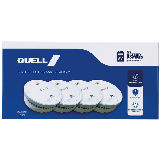 Quell Q501 Photoelectric Smoke Alarm 4 Pack - 102mm x 102mm - Easy Installation - Auzzistore