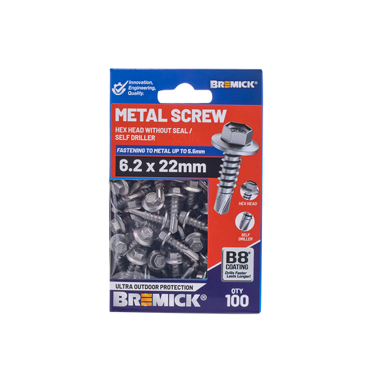 Bremick Metal Hex Screw 6.2 x 22mm - Box of 100 - Self-Drilling - Corrosion Resistant – view 2 - Auzzistore
