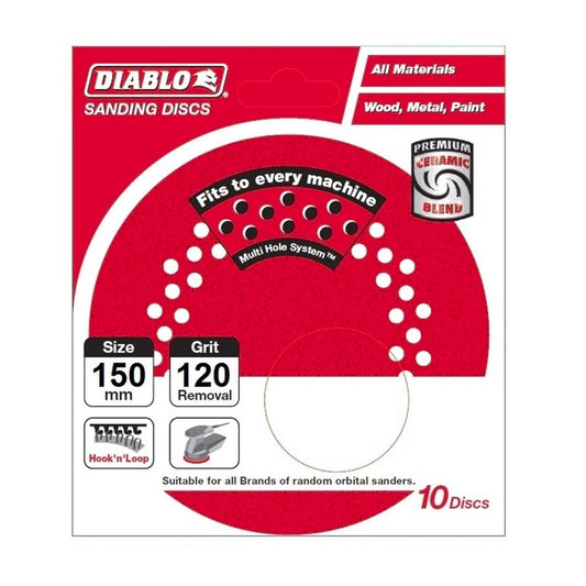 Diablo 150mm 120 Grit Sanding Disc 10 Pack Coated Abrasive Durable - Auzzistore