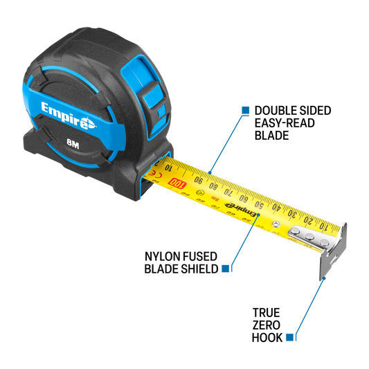 Empire 8m Tape Measure - Accurate Measurements - Durable Nylon Blade – view 2 - Auzzistore