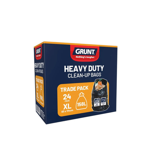 Grunt Heavy Duty Clean Up Bags 158L Polythene 24 Pack Durable