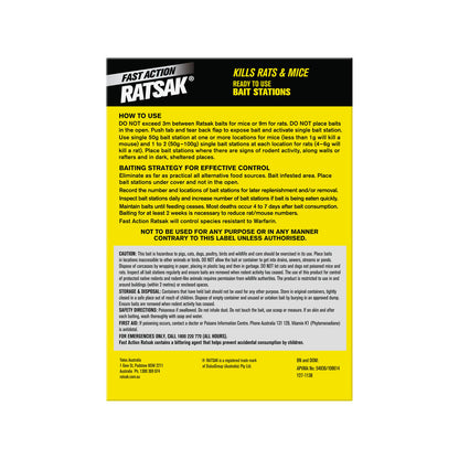 RATSAK Fast Action Bait Station 200g Brodifacoum 4 Packs Effective