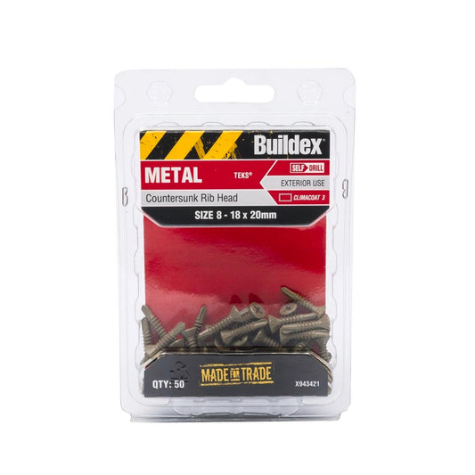 Buildex Metal Tek Screws 8 18x20mm Climacoat 50 Pack High Corrosion Resistance - Auzzistore