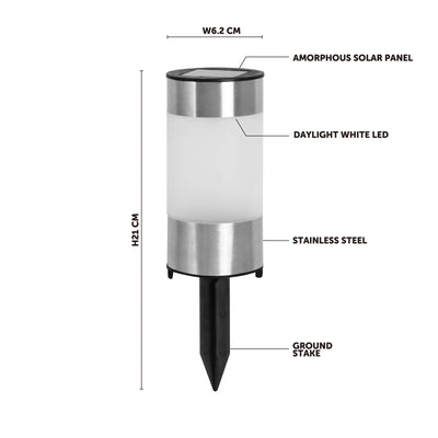 Click Byron Solar LED Pathway Bollard - 210mm - Stainless Steel - Outdoor Use