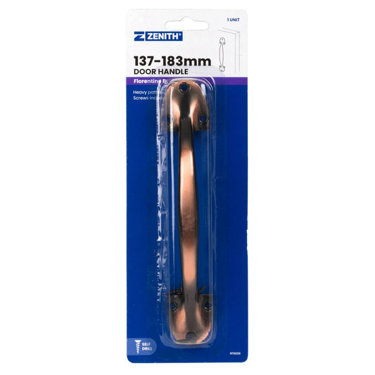 Zenith Door Handle - 195mm - Zinc Alloy - Florentine Bronze