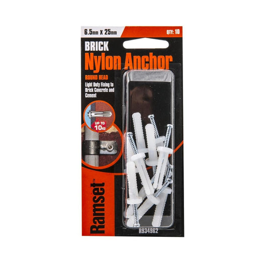 Ramset Nylon Anchor 6.5mm x 25mm 10 Pack Light Duty Insulation - Auzzistore