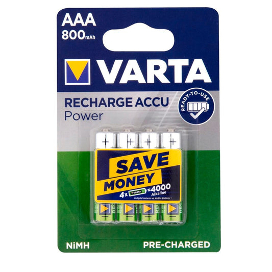 Varta AAA Rechargeable Batteries 4 Pack 800mAh Ni-MH Ready To Use