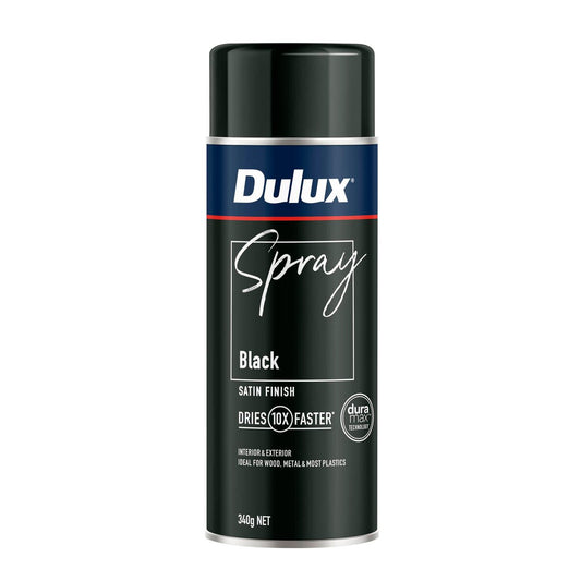 Dulux 340g Black Satin Spray Paint - 0.34L - Fast Drying - Self Priming - Auzzistore
