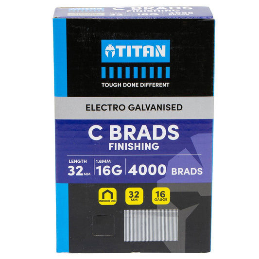 Titan 32mm Electro Galvanised Straight Collated Nail C Brads Pack 4000 - 16 Gauge - Durable - Chisel Point - Auzzistore