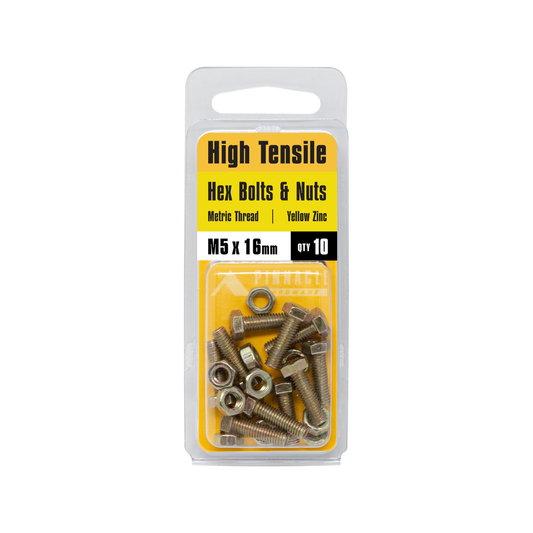 Pinnacle Hex Bolt and Nut - M5 x 16mm - Yellow Zinc - Hi Tensile - 10 Pack – view 2 - Auzzistore
