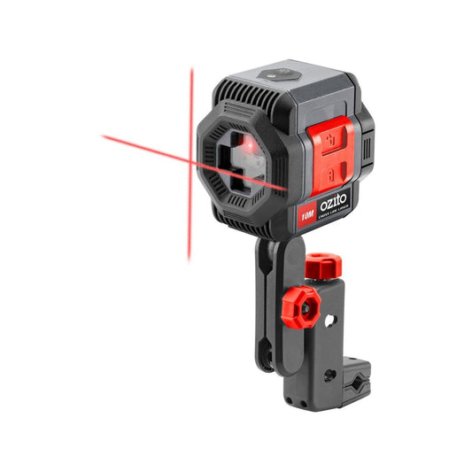 Ozito 10m Cross Line Laser - Auto Levelling - Compact Design - Red - Auzzistore