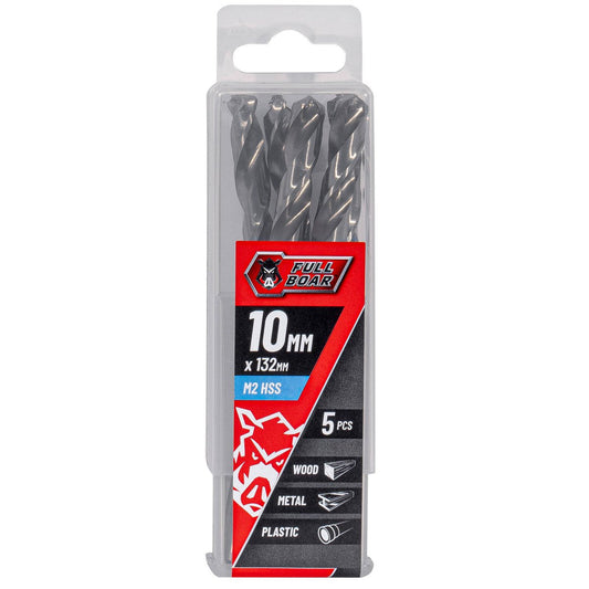 Full Boar 10mm HSS Drill Bit 5 Pack - Precision Drilling - Durable M2 Steel - Auzzistore