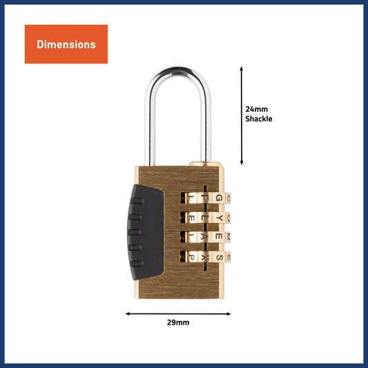 Wordcode 24mm Brass 4 Dial Resettable Padlock - Durable - Secure Locking Solution – view 2 - Auzzistore