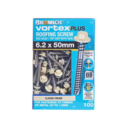Bremick Vortex Plus Roofing Screw 6.2 x 50mm - Hex B8 - Box of 100 - Watertight Seal - Durable Carbon Steel – view 2 - Auzzistore