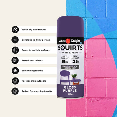 White Knight Squirts Purple Gloss Spray Paint 310g Solvent Based Durable