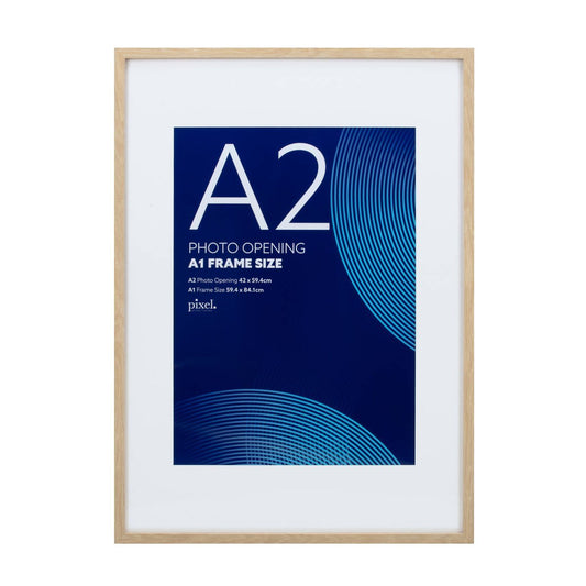 Pixel Natural A1 Mat to A2 Poster Frame - 620mm x 867mm - Lightweight MDF & Perspex