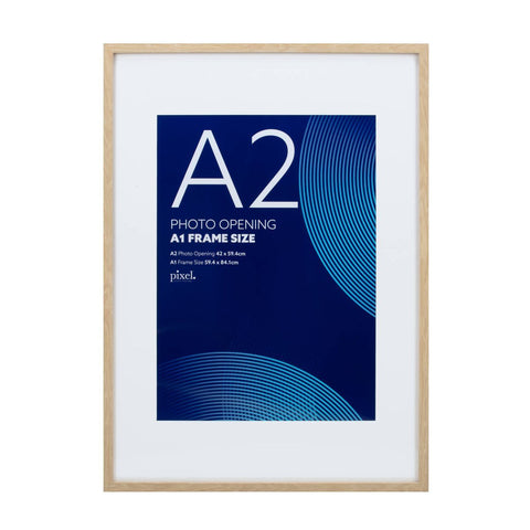 Pixel Natural A1 Mat to A2 Poster Frame - 620mm x 867mm - Lightweight MDF & Perspex - Auzzistore