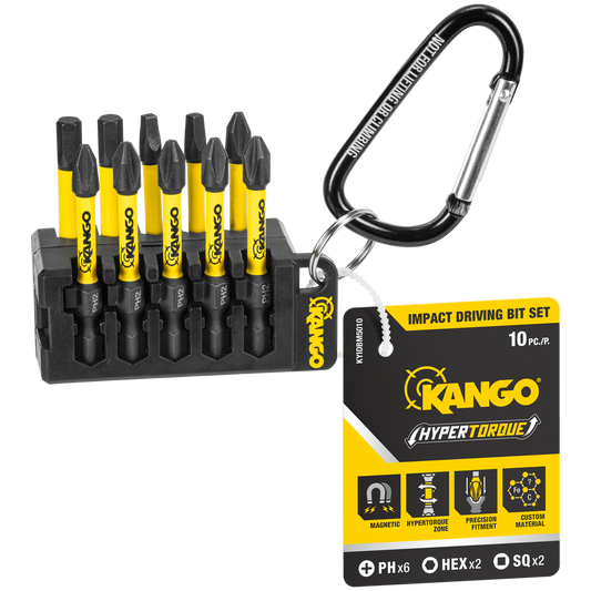 Kango 10 Piece Impact Driver Bit Set - 50mm - HyperTorque - Bit Holder - Auzzistore