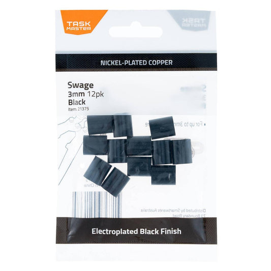 Taskmaster 3mm Black Copper Swage - 12 Pack - Crimping Stainless Steel Wire - Auzzistore
