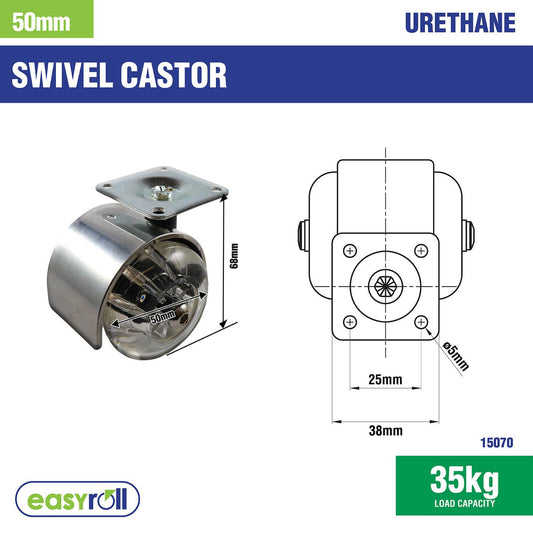 Easyroll Castor - 50mm - Polyurethane - Twin Transparent Wheels – view 2 - Auzzistore