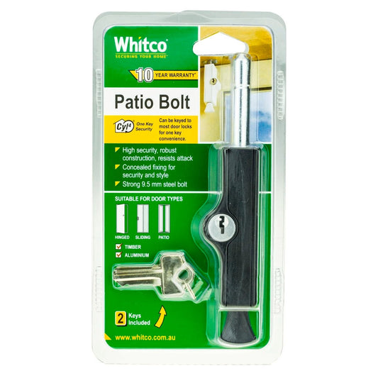 Whitco Patio Bolt - 21mm x 118mm - Black - Zinc - High Security - Auzzistore