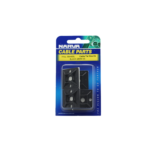 Narva Cable Tie Mount 28x28mm Black UV Resistant 5 Pack Durable