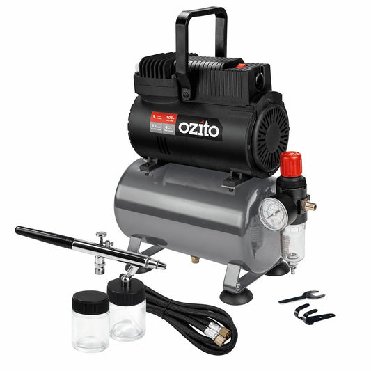 Ozito Airbrush Mini Compressor Kit - 3L - Plastic - Oil Free