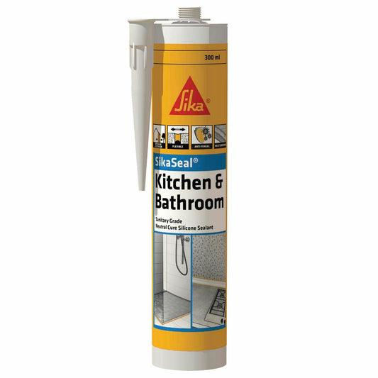 Sika 300ml White Sikaseal Silicone Sealant - Kitchen Bathroom - Mould Resistant - Auzzistore